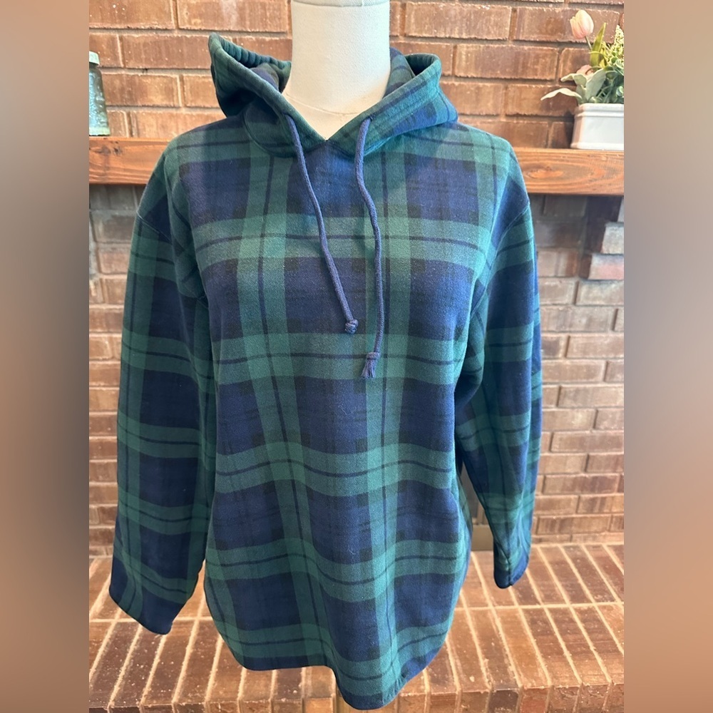 Polo Ralph Lauren Black Watch Plaid Fleece Hoodie - Green & Navy - Size Medium
